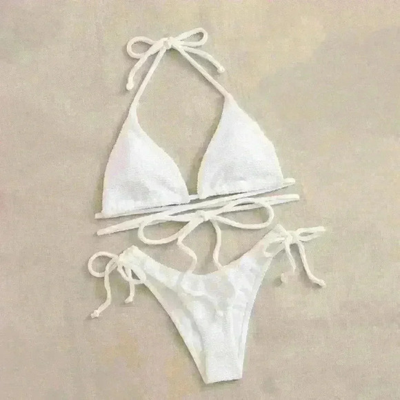NWT Textured Triangle Wrap Around Solid White Tie Bikini SET - Picture 7 of 14